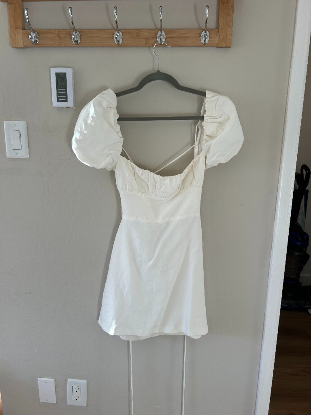 Zara White Puff Sleeve Mini Dress | Linen Blend | Size M